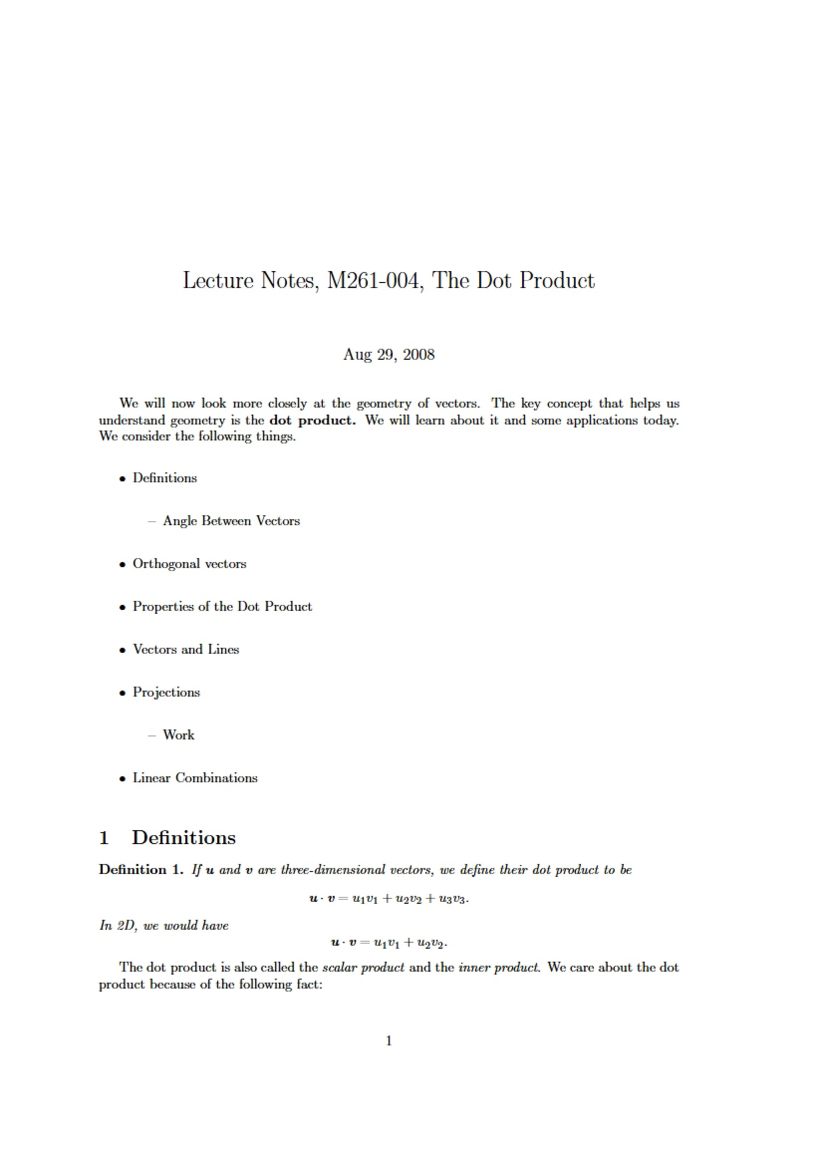 Dot Product Concepts