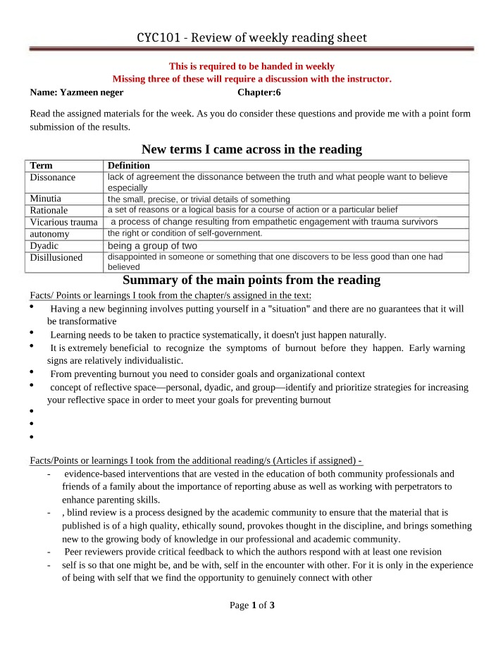 CYC101 Reading Review - Preventing Burnout