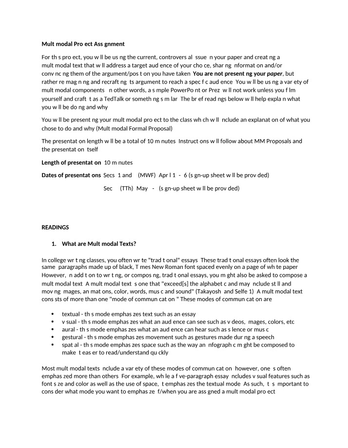 Assignment for Multimodal Project