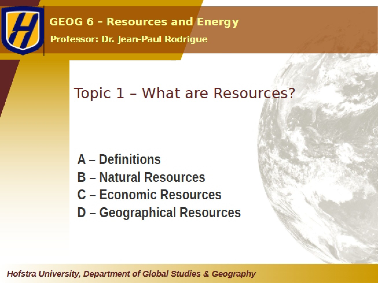 Geography of Energy Topic One