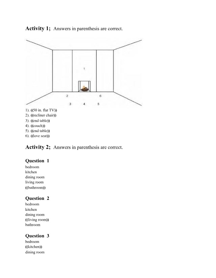 Home Furnishing Activity - Furniture and Rooms Knowledge Test