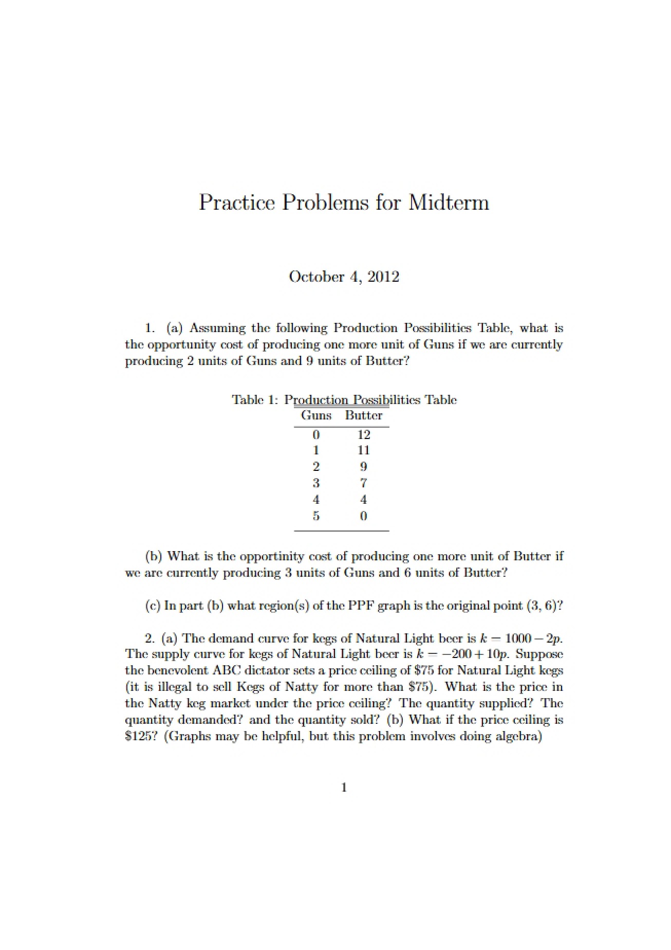 Practice Exam for Midterm