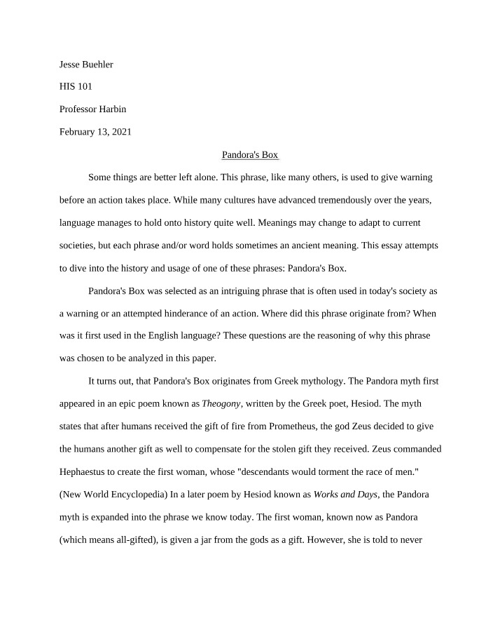 Essay on Pandora's Box