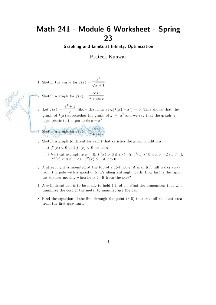 Module 6 - Graphing, Limits at Infinity, and Optimization
