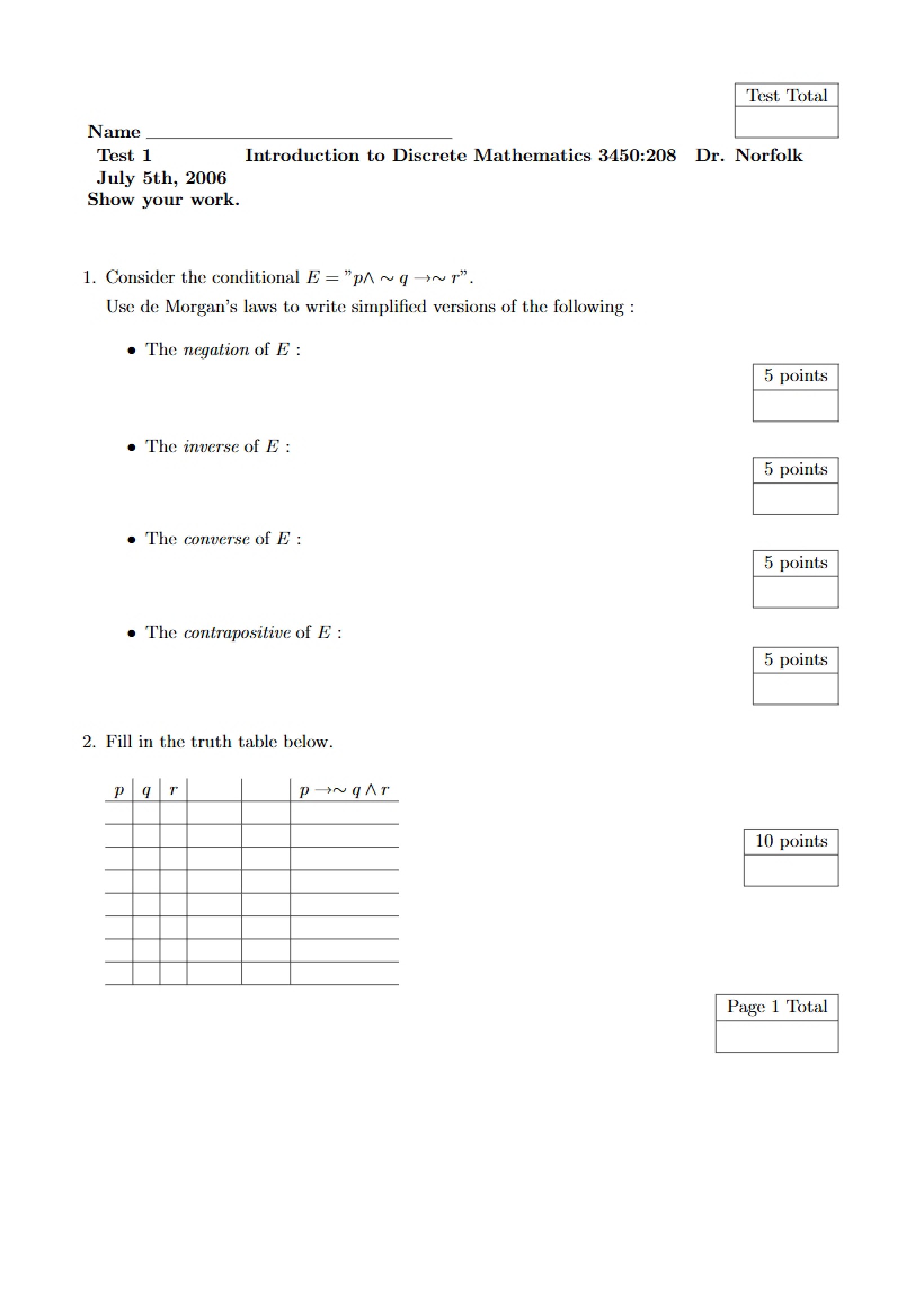 First Test Discrete Math