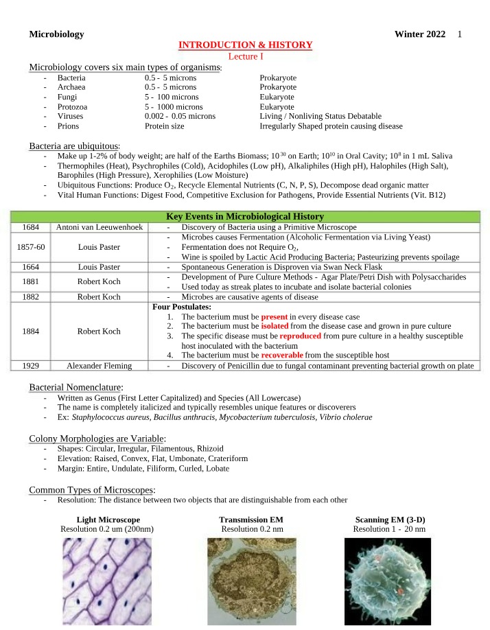 Winter 2022 Microbiology Lecture Notes