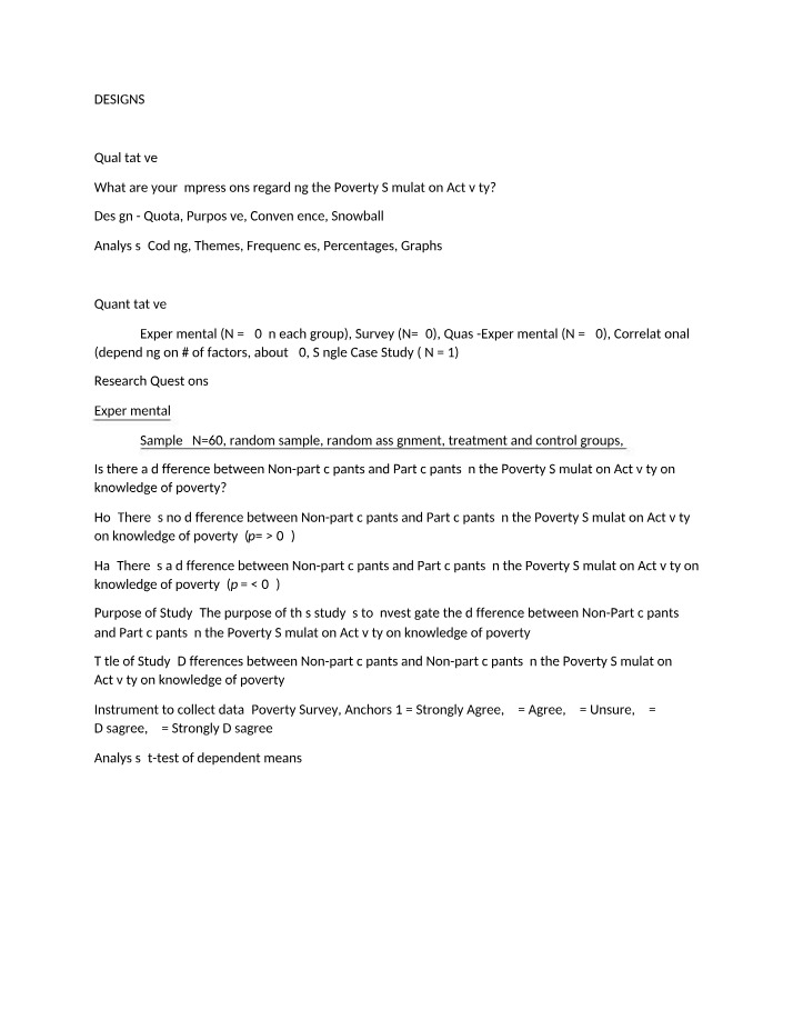Worksheet 2 - Experimental Designs