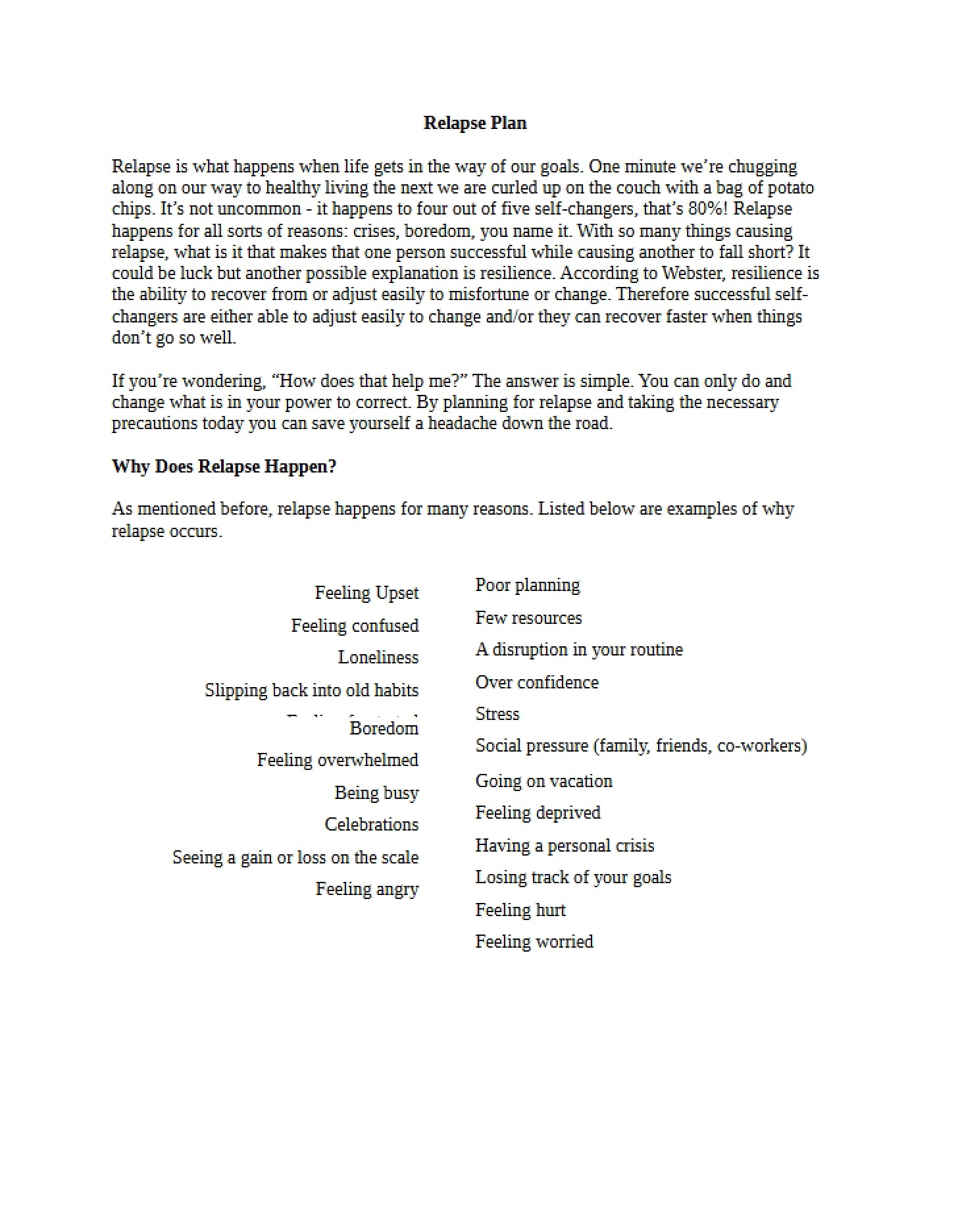 Lesson on Relapse