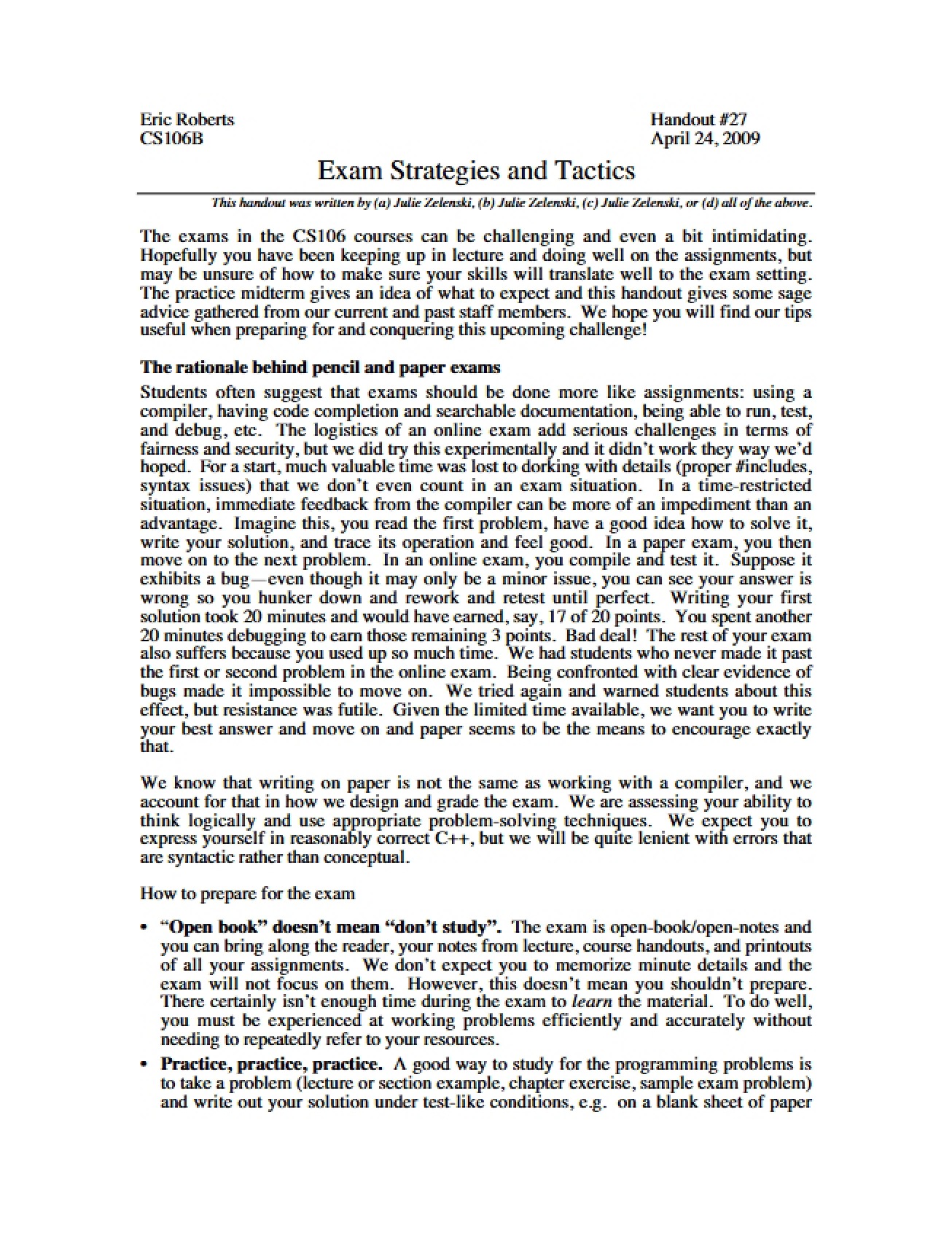 Tactics and Strategies for Exams