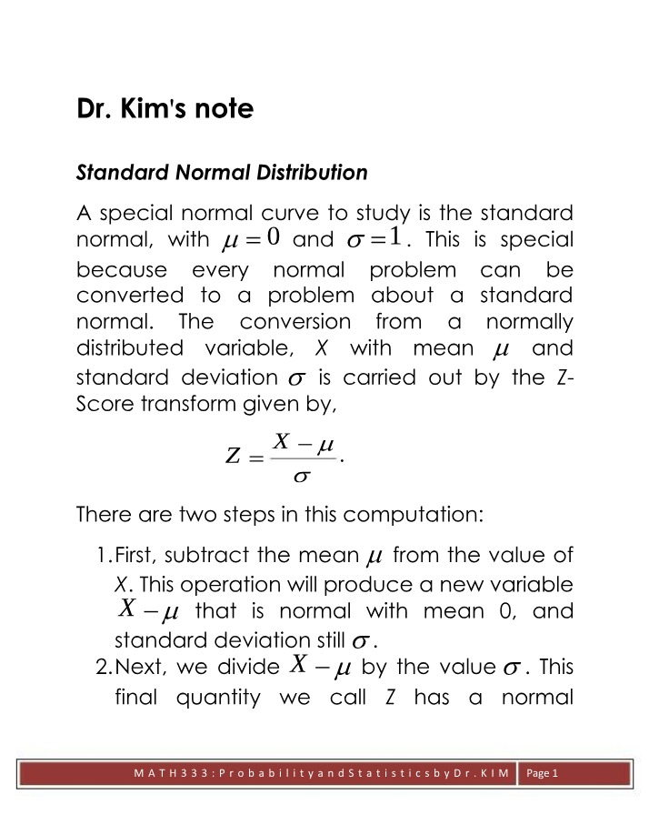 Practice Problems and Notes for Standard Normal Distribution