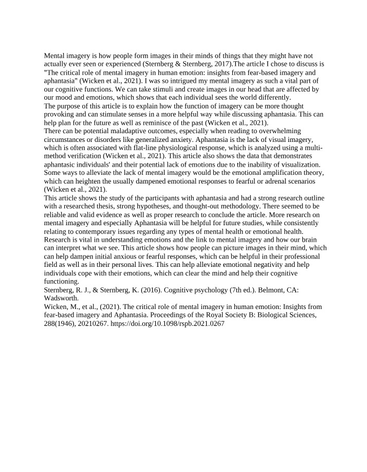 The Critical Role of Mental Imagery in Human Emotion