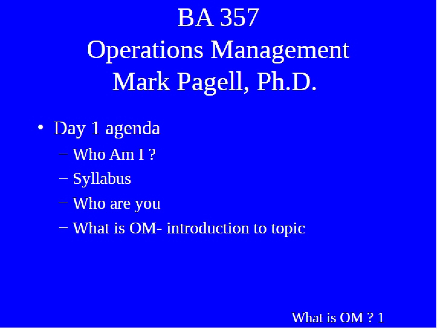 Management of Operations