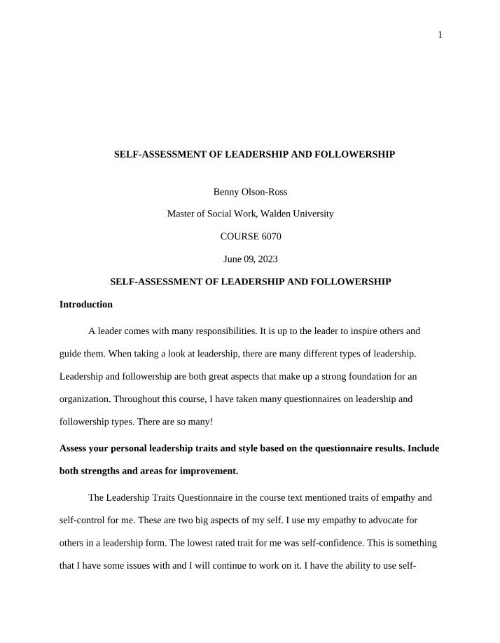 Leadership and Followership Self-Assessment - Benny Olson-Ross