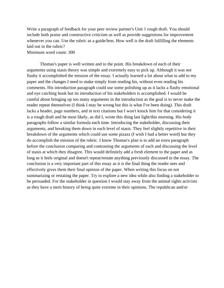 Unit 1 - Constructive Feedback and Suggestions for Improvement