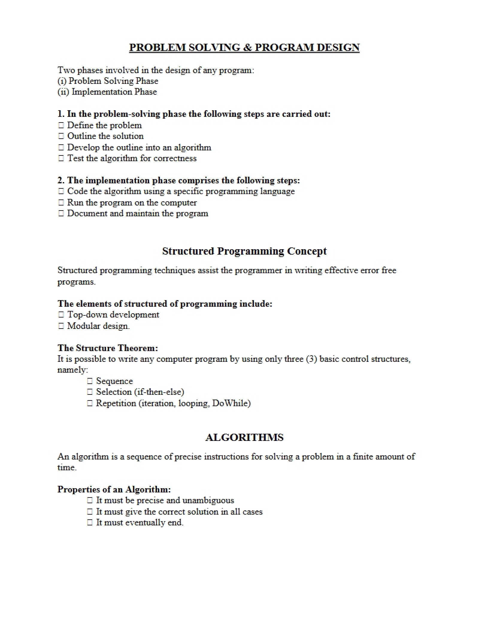 Program Design and Problem Solving
