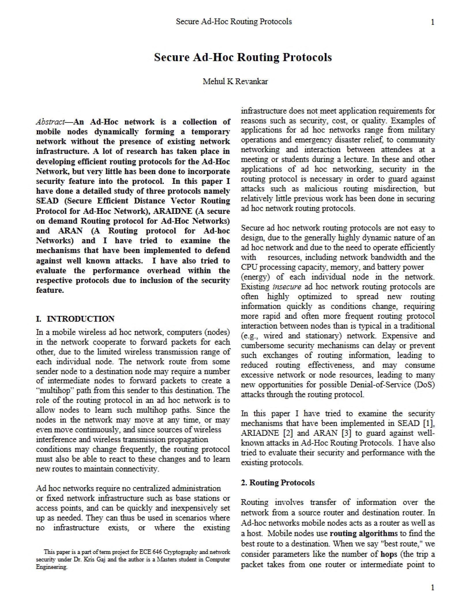 Routing Protocols for Secure Ad-Hoc