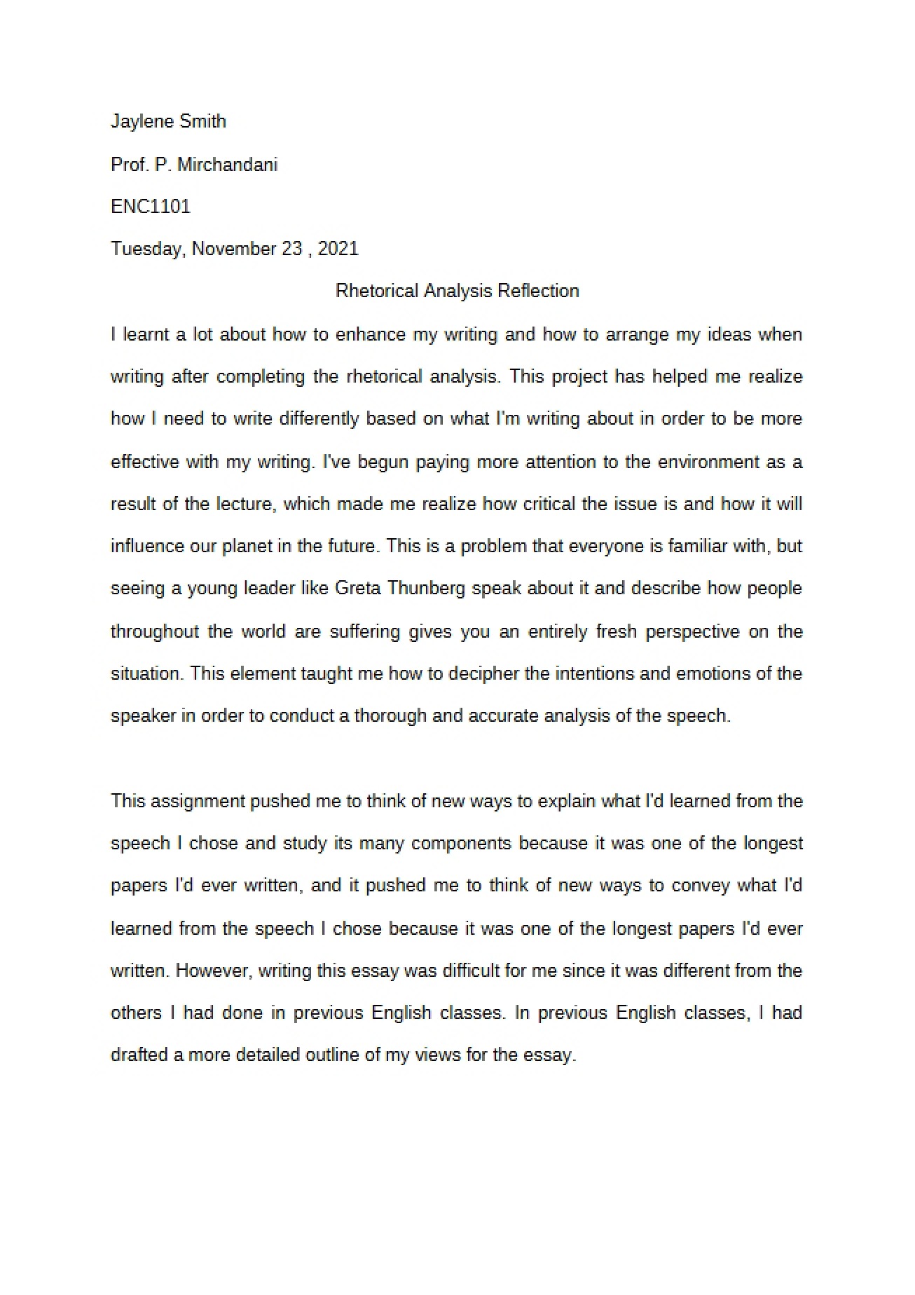 Reflection on Rhetorical Analysis