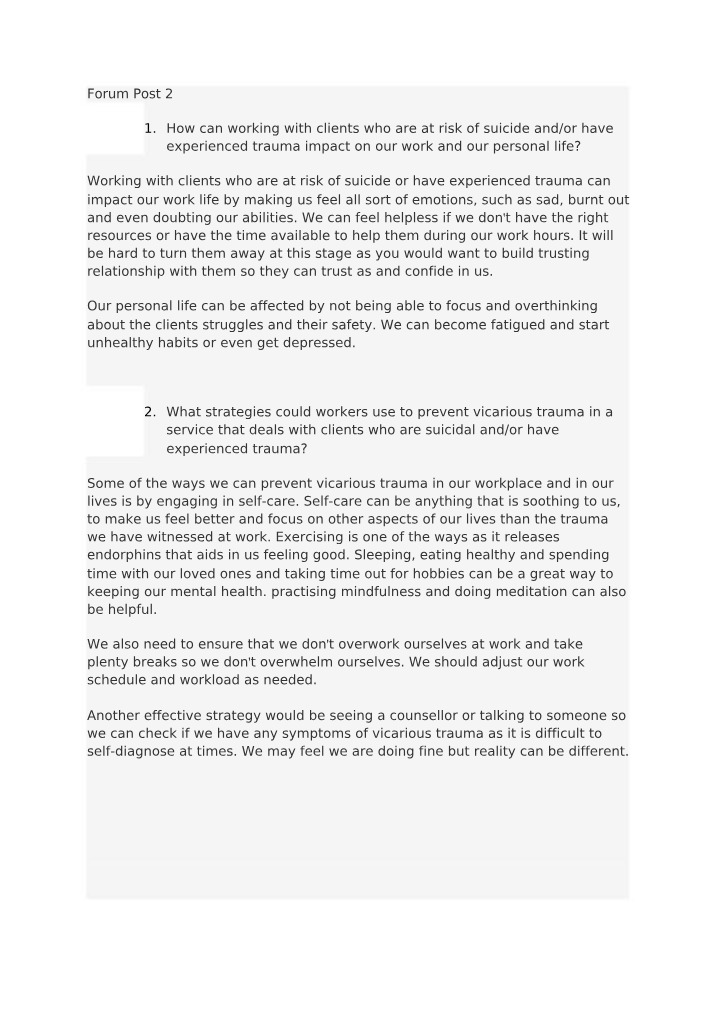 Managing Clients at Risk of Suicide - Trauma Impact on Work
