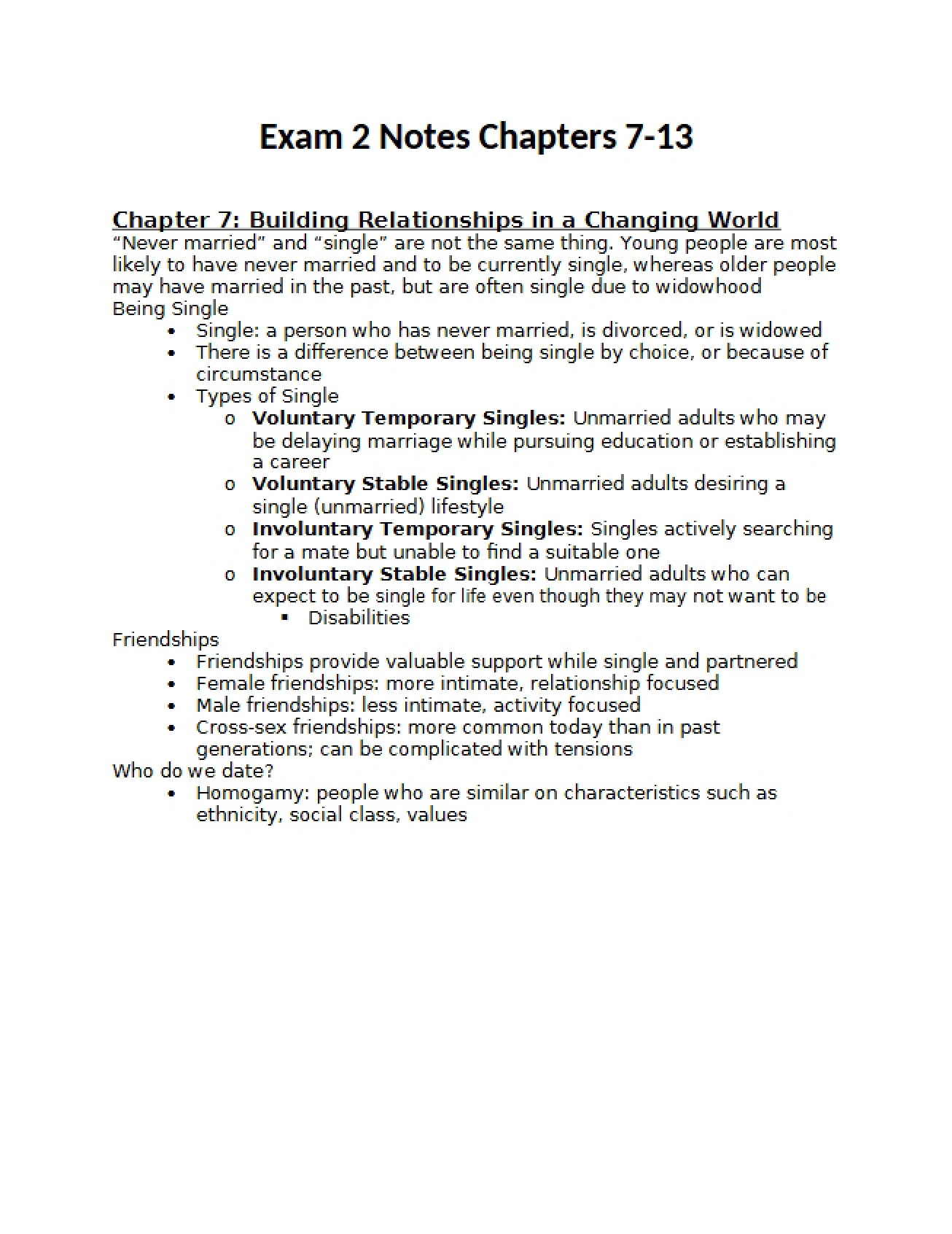 Chapter Summaries for the Second Exam