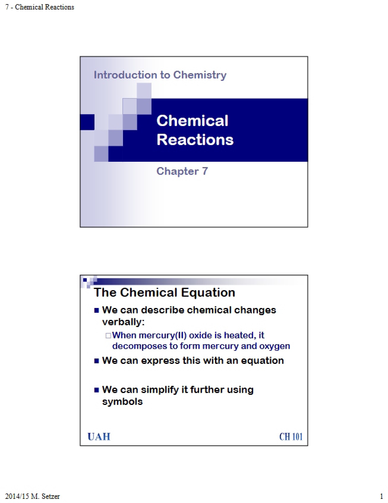 Reactions of Chemicals