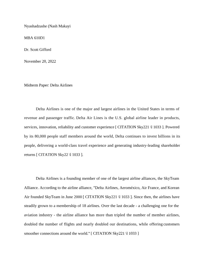 Delta Airlines - Midterm Paper