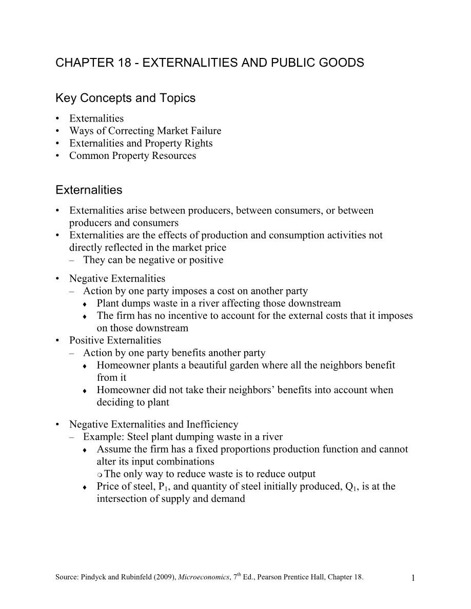 Notes - Externalities and Public Goods (Chapter 18)