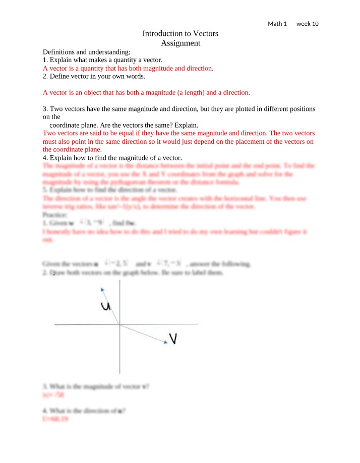 Assignment on Introduction to Vectors