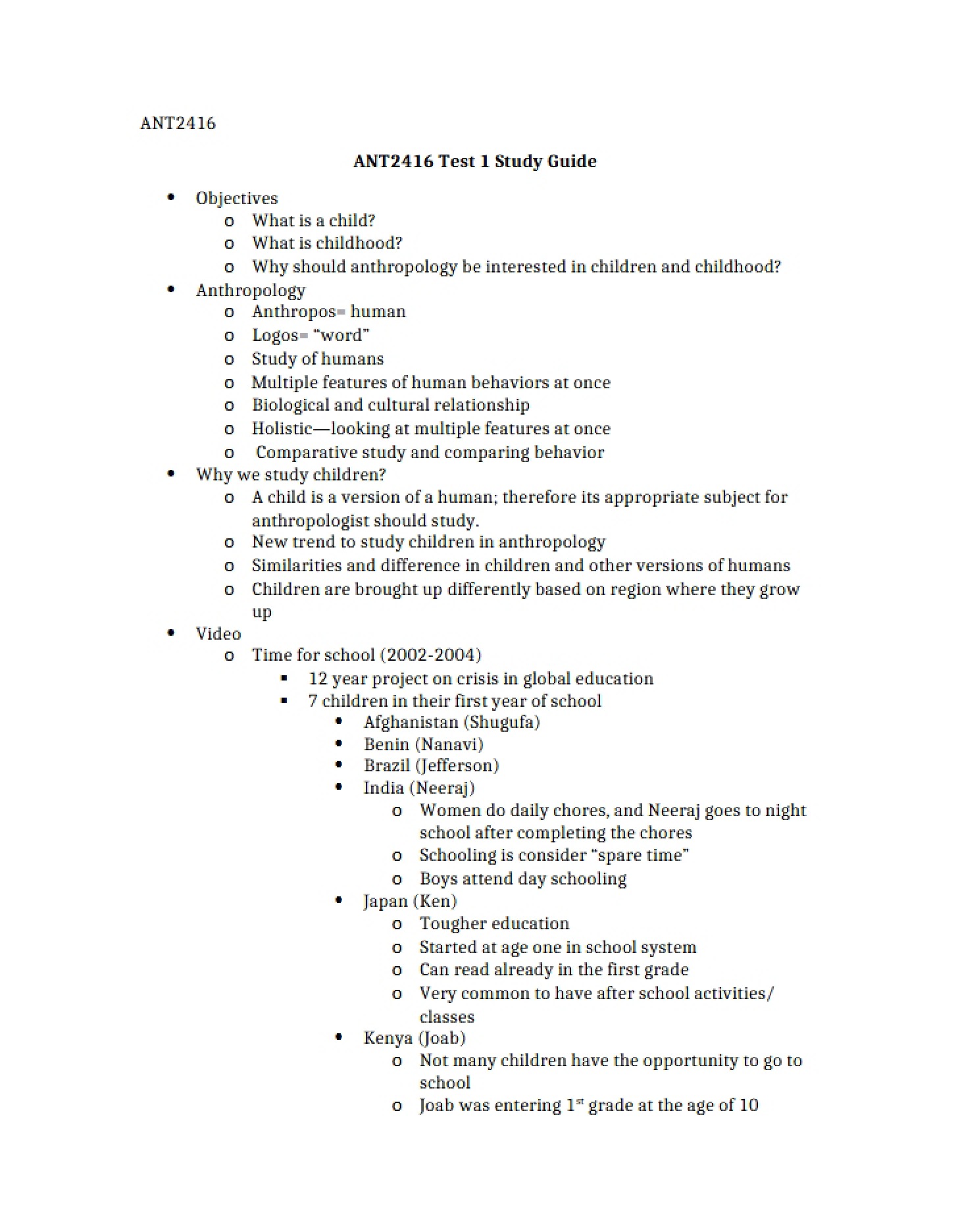 Test 1 Study Roadmap
