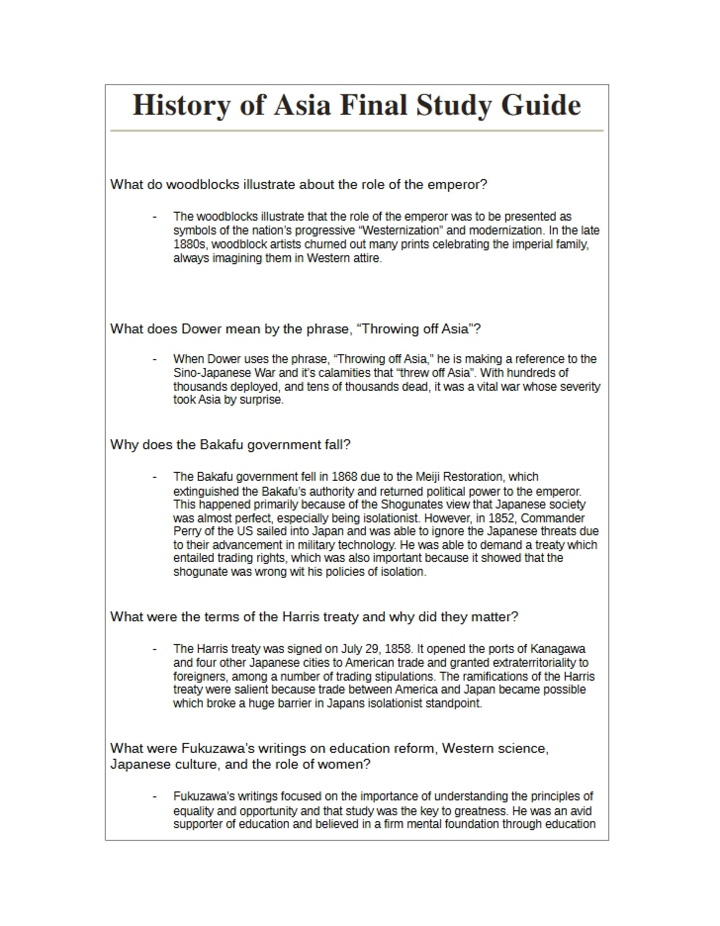 History of Asia Final Review Manual