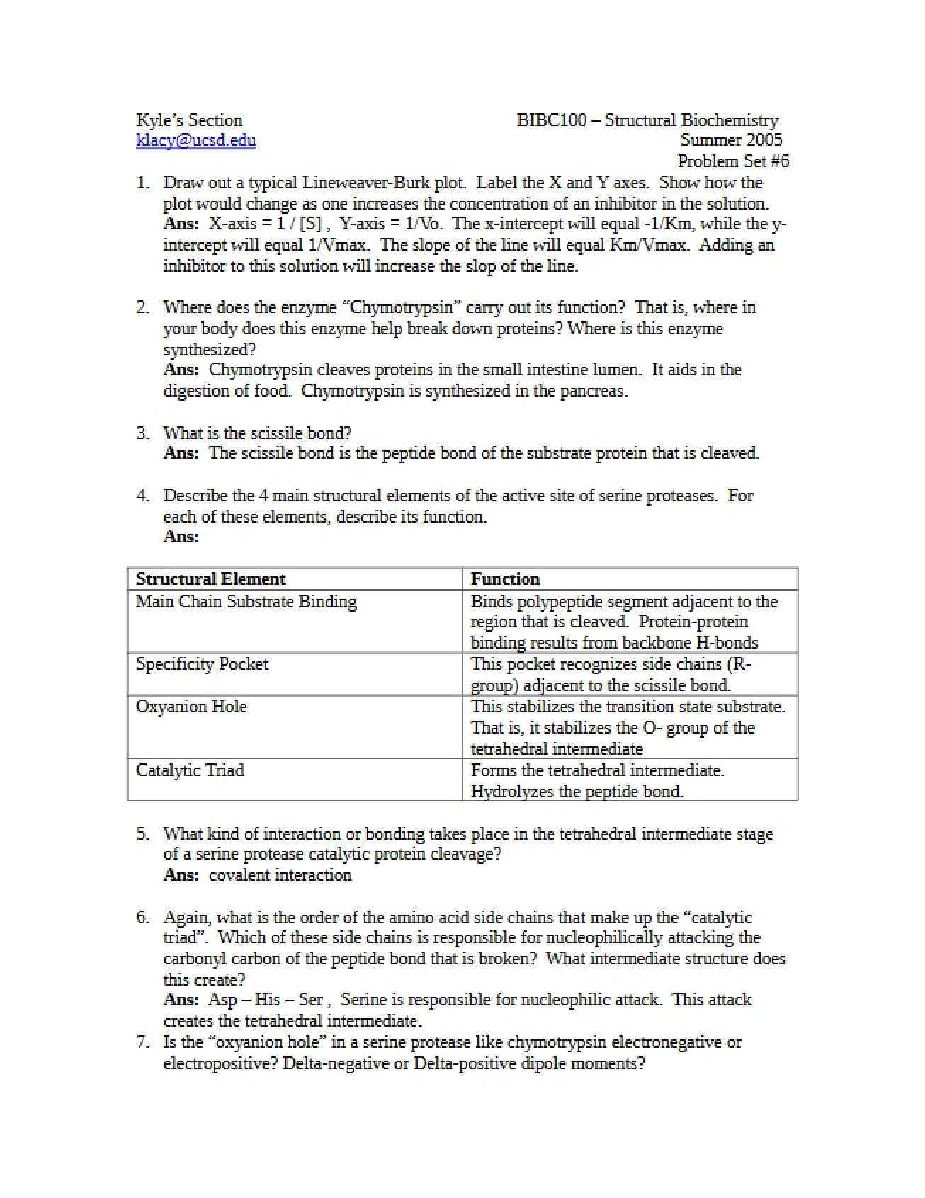 Sixth Problem Set
