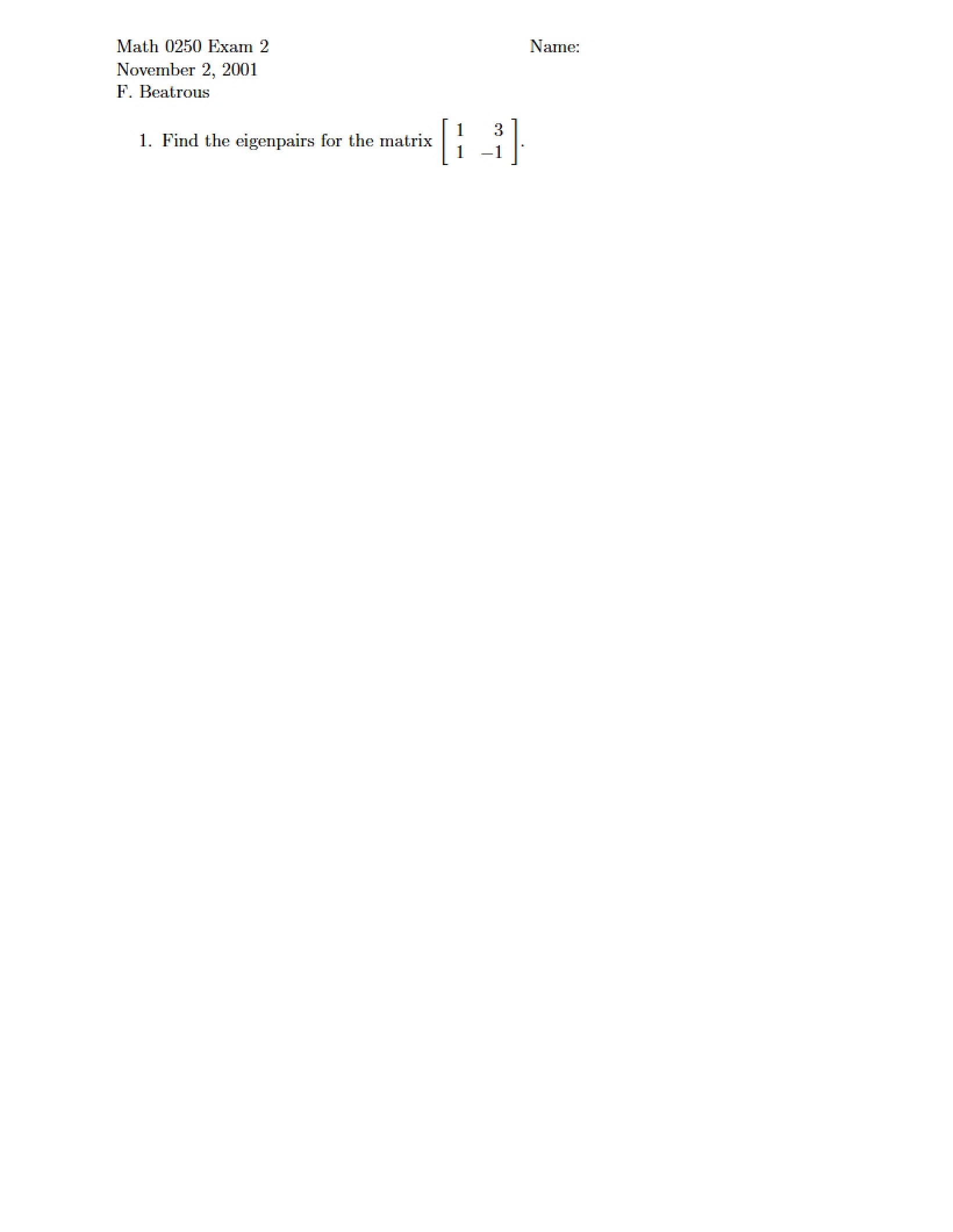 Exam Sample for Math 0250