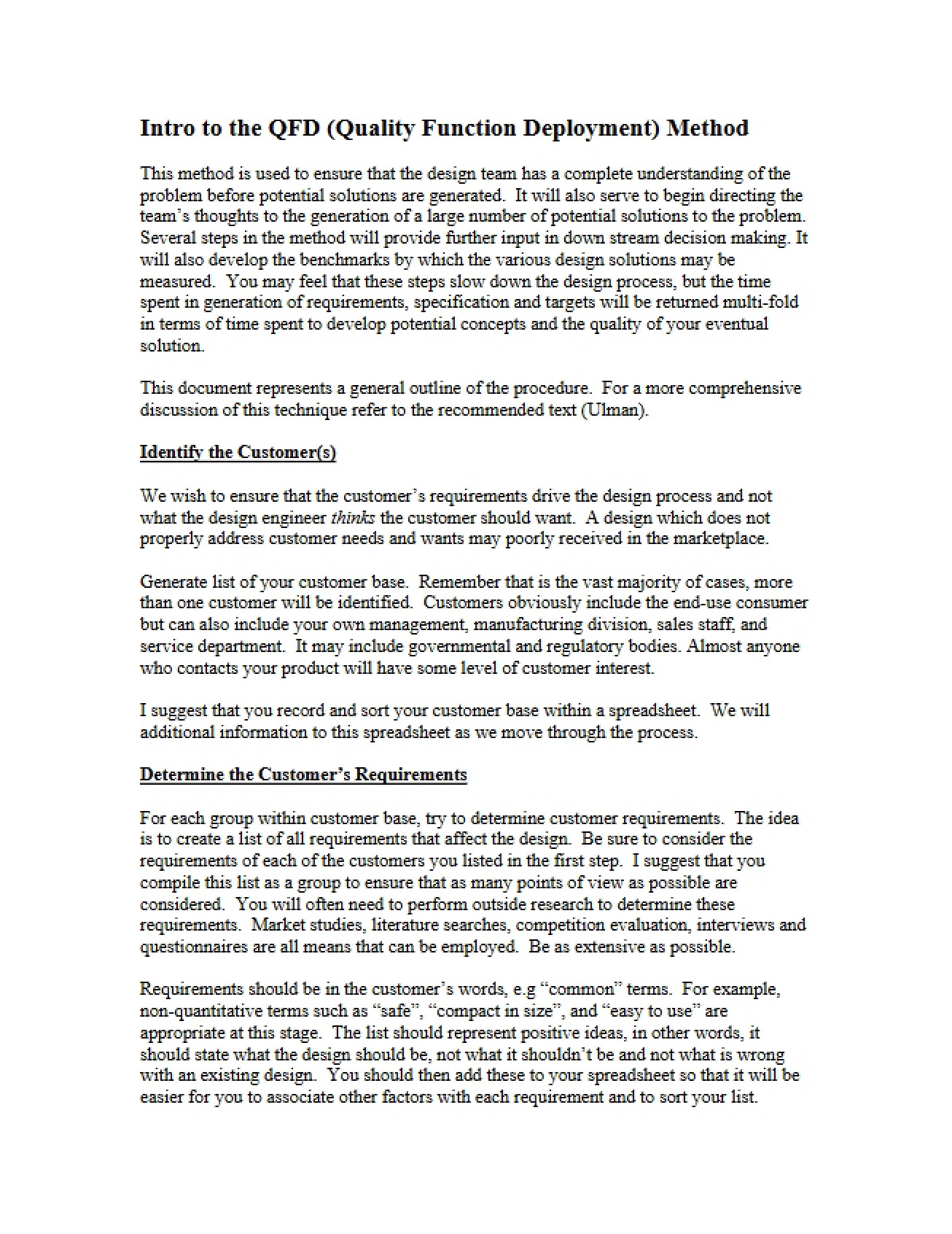 QFD Method Introduction