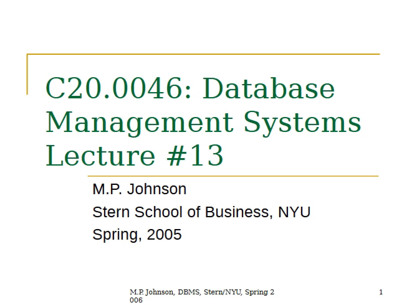 Database Management Systems Lecture Presentation - INFO-UB 0046
