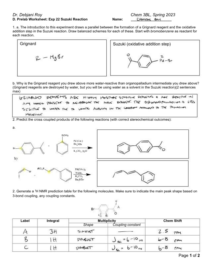 Experiment 22 - Suzuki Reaction Prelab Worksheet