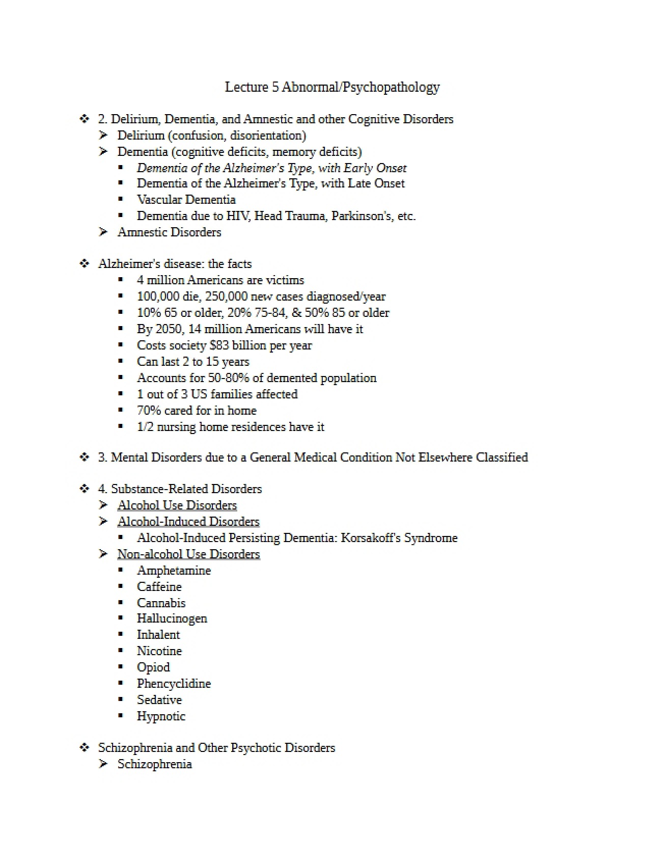 Lecture 5 Abnormal Psychopathology