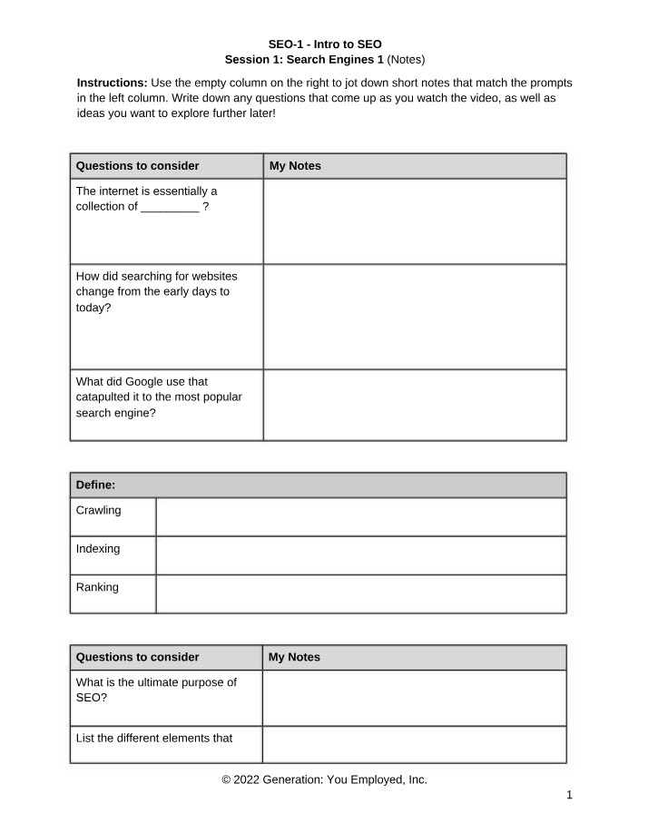 Handout 1-1 - Search Engines Notes