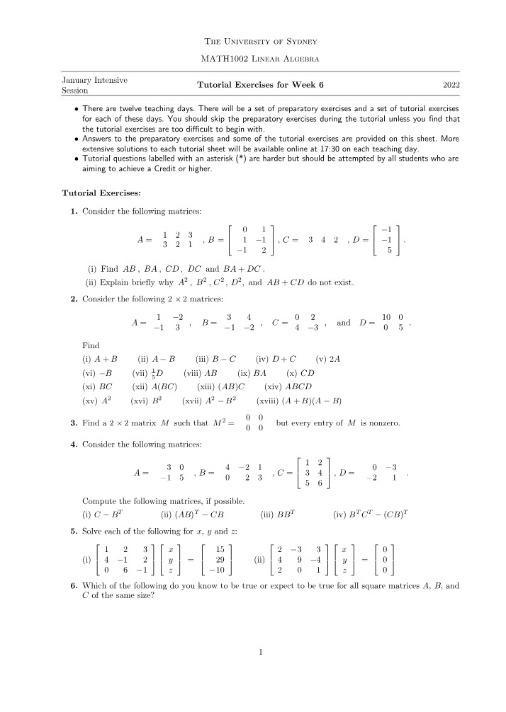 Week 6 Tutorial Exercises