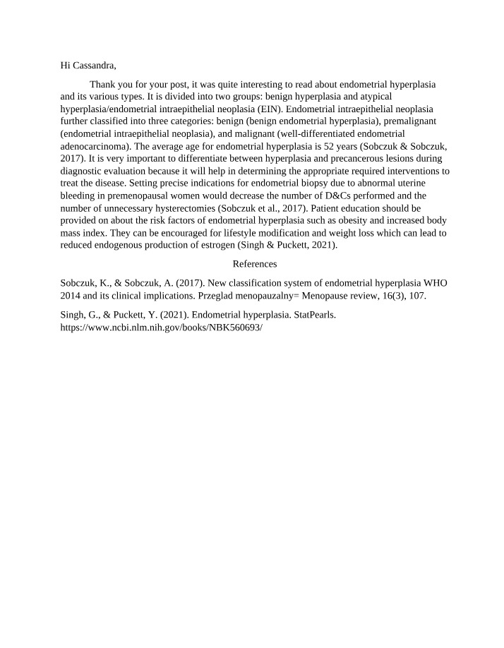 Types and Diagnosis of Endometrial Hyperplasia