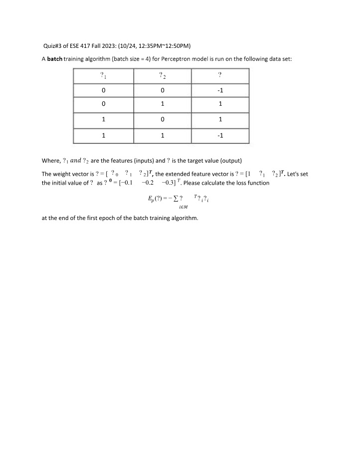 Perceptron Loss Function Calculation - Quiz 3