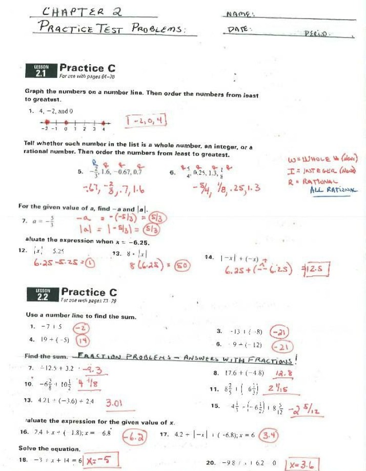 Key for 2R Review Worksheets