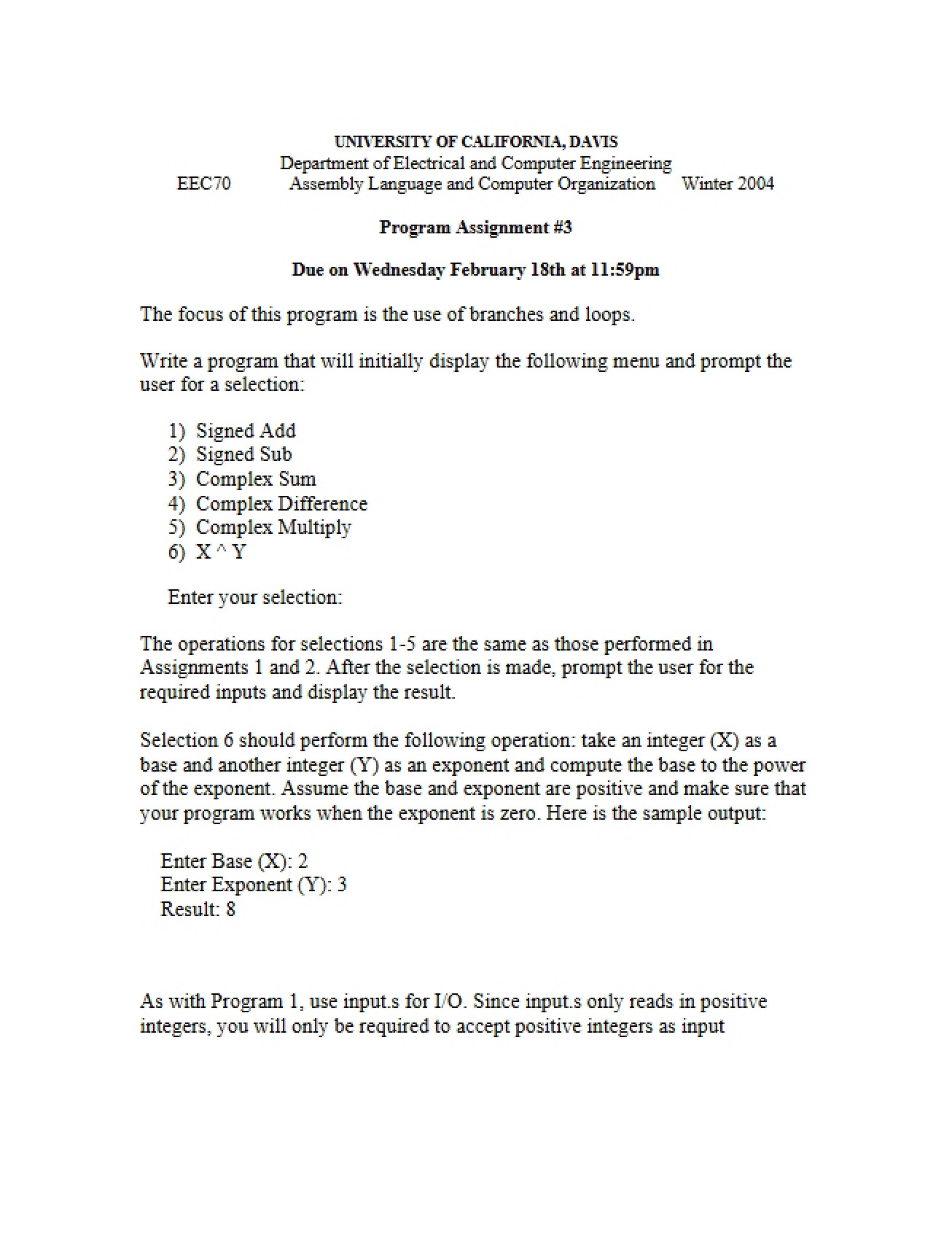 Third Assignment for EEC 70