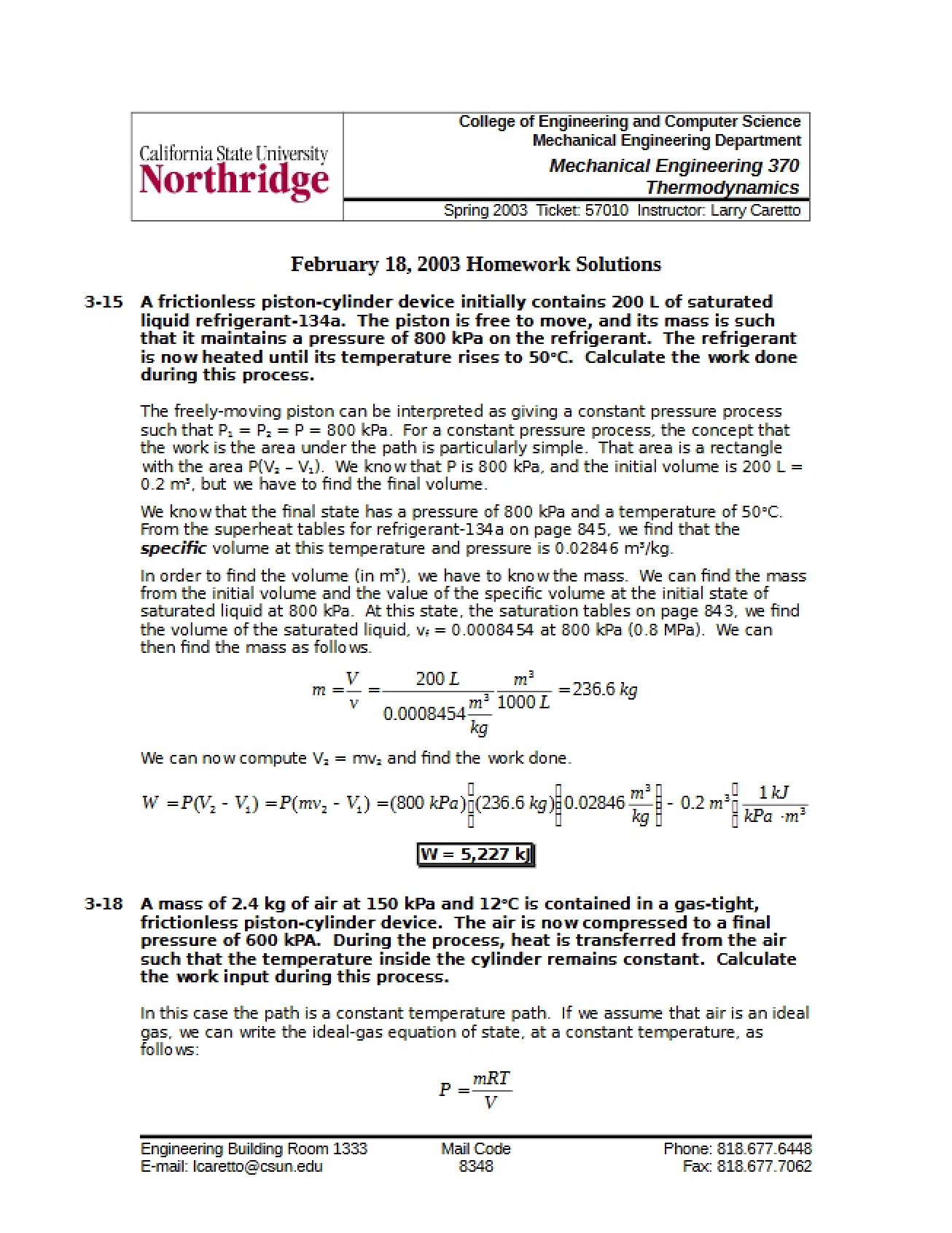 Thermodynamics Homework Solutions