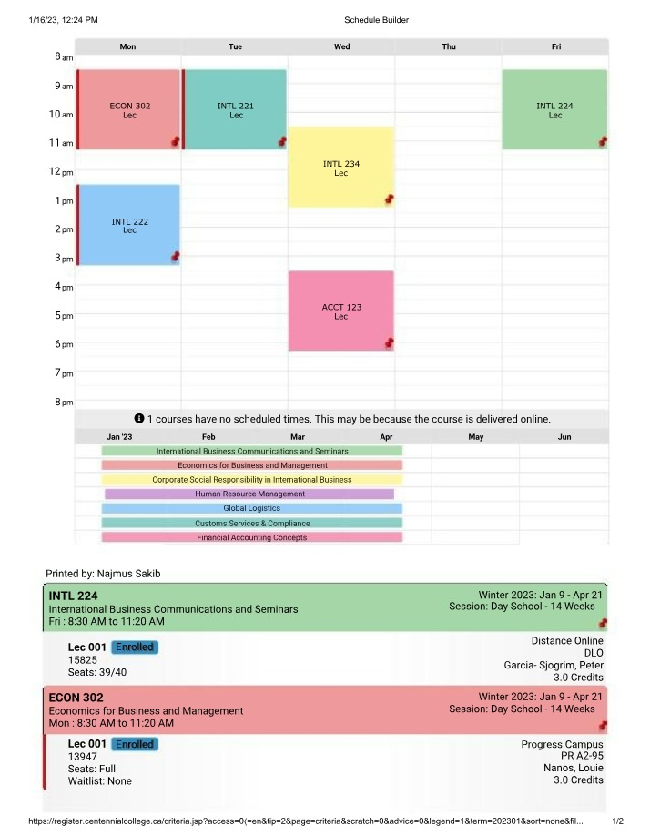 Course Schedule - Winter 2023