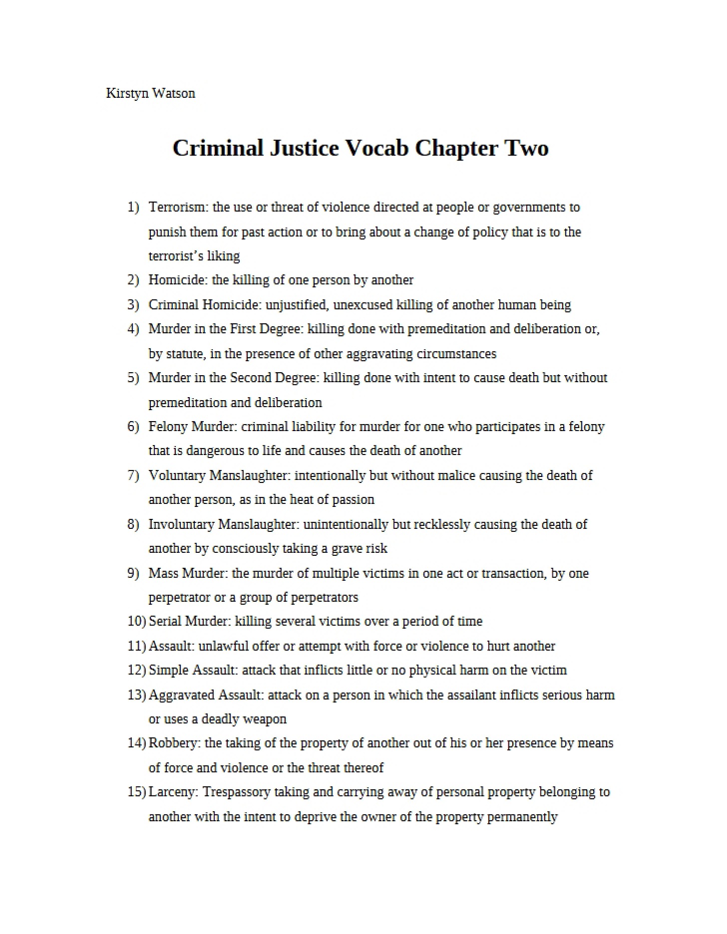Chapter Two Vocabulary Criminal Justice