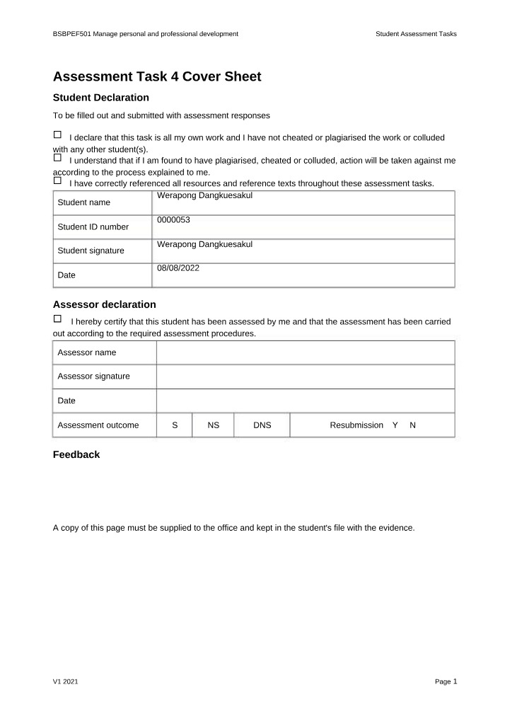 Professional Development Plan and Report - Assessment Task 4