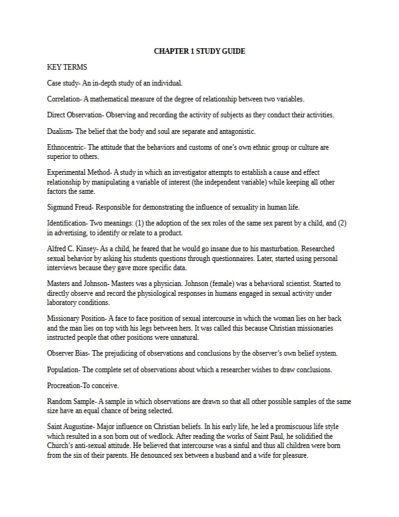Guide for Chapter One Study