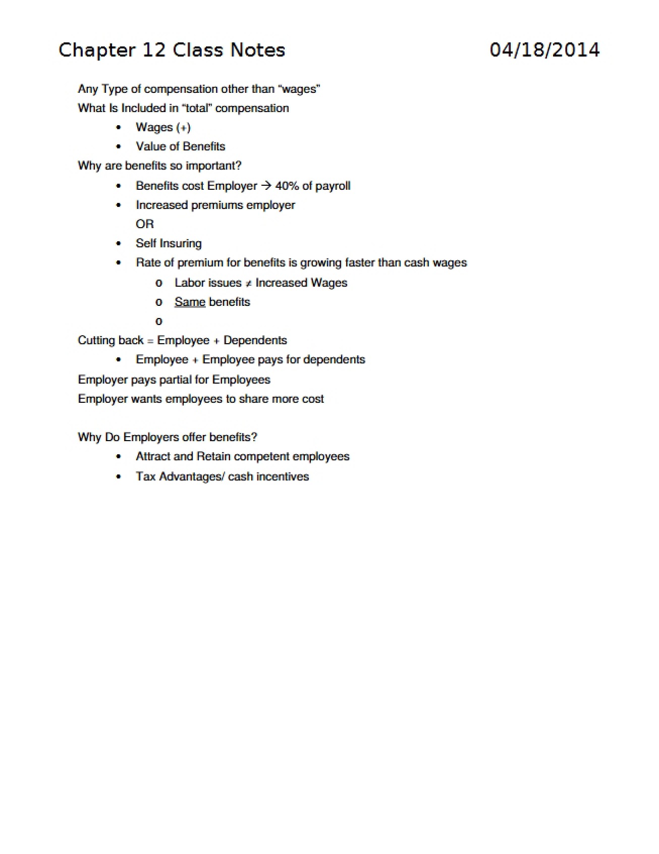 Collection of Class Notes for Chapter 12