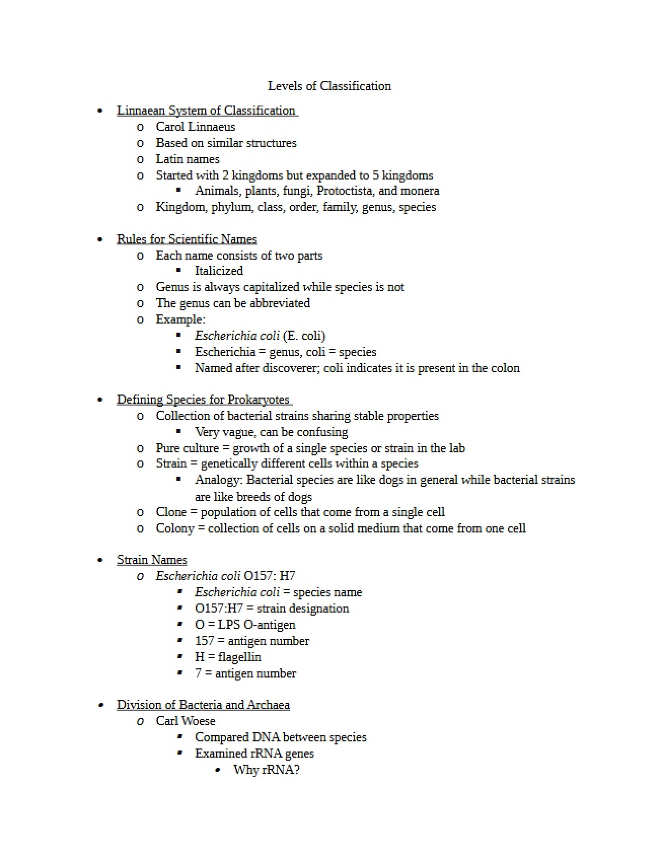 Bacterial Classification Levels