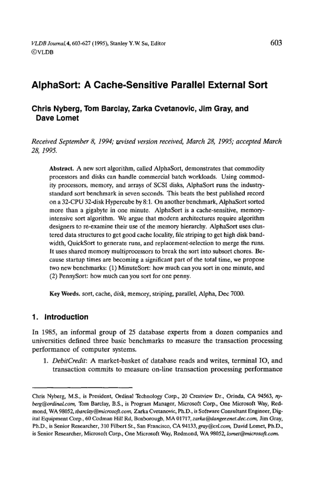 Parallel External Sort (Cache-Sensitive)