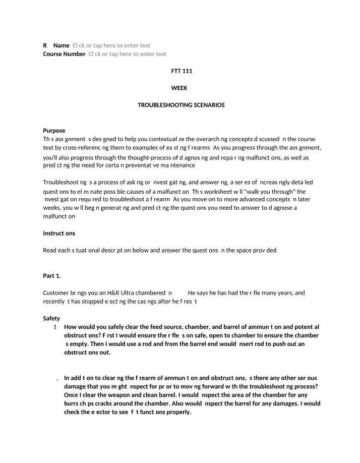 Firearms Diagnosing Malfunctions Troubleshooting Scenarios Final
